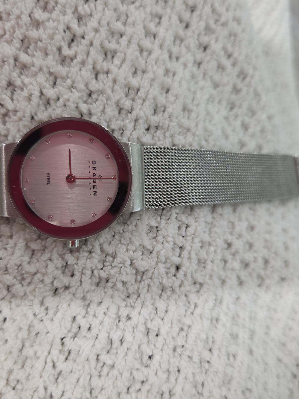 Skagen Silver Mesh Watch with Pink Gradient Dial